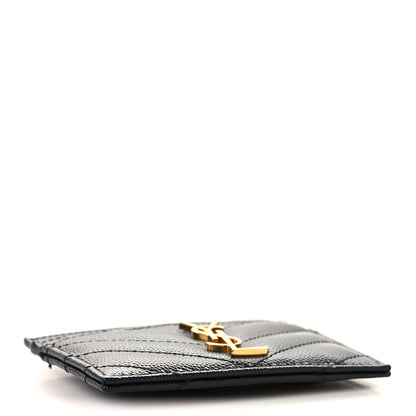 Saint Laurent Grain De Poudre Matelasse Chevron Monogram Credit Card Case Black 4 of 8