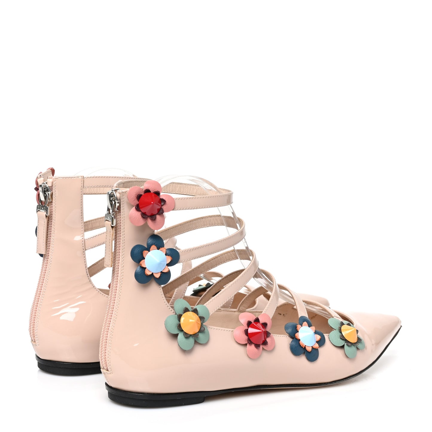 Patent Flowerland Strappy Flats 38.5 Nude