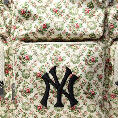 Gucci X MLB Satin Floral Print NY Yankees Patch Backpack Ivory Green 9 of 9