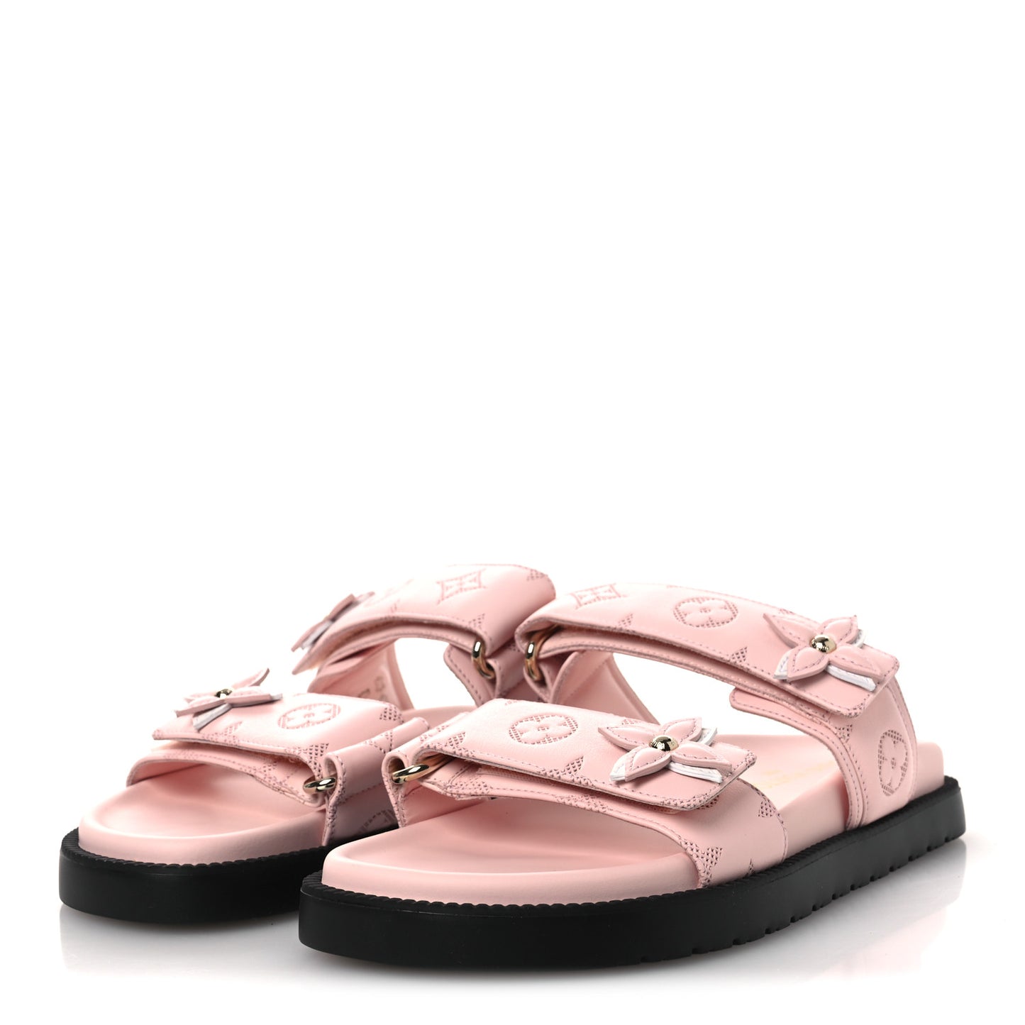 Lambskin Embossed Monogram Sunset Comfort Flat Sandals 38 Pink