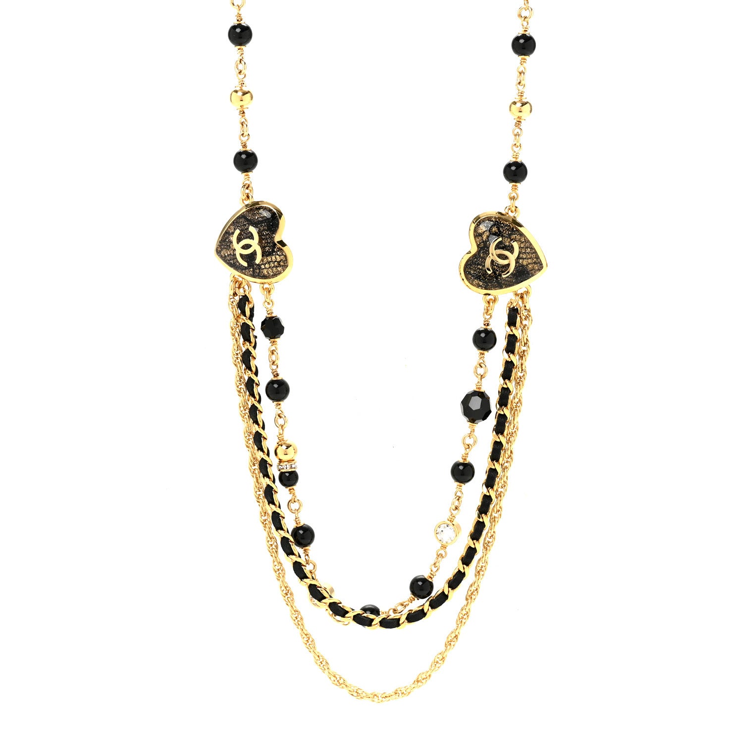 Chanel Crystal Beaded CC Heart Long Necklace Gold Black 4 of 6