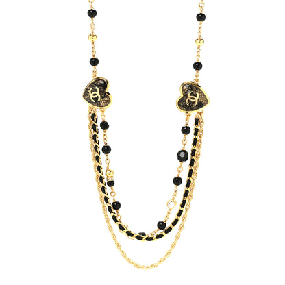 Chanel Crystal Beaded CC Heart Long Necklace Gold Black 4 of 6