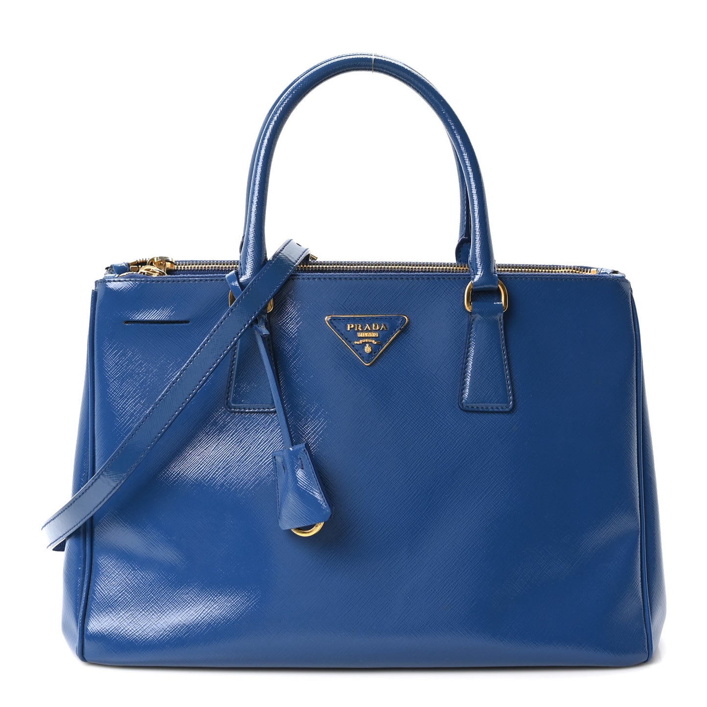 Saffiano Vernice Medium Galleria Double Zip Azzurro Azzurro