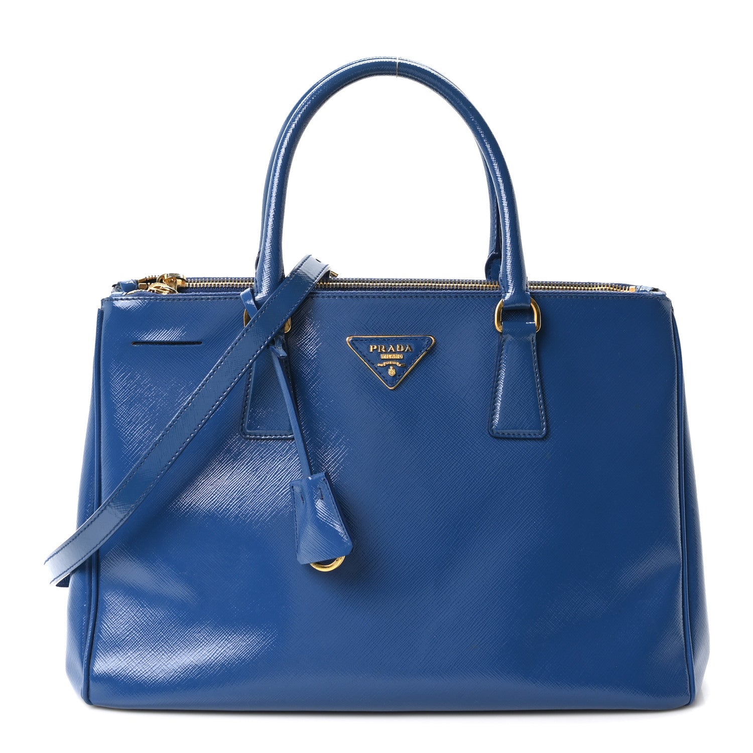 Prada Saffiano Vernice Medium Galleria Double Zip Azzurro Azzurro 1 of 10