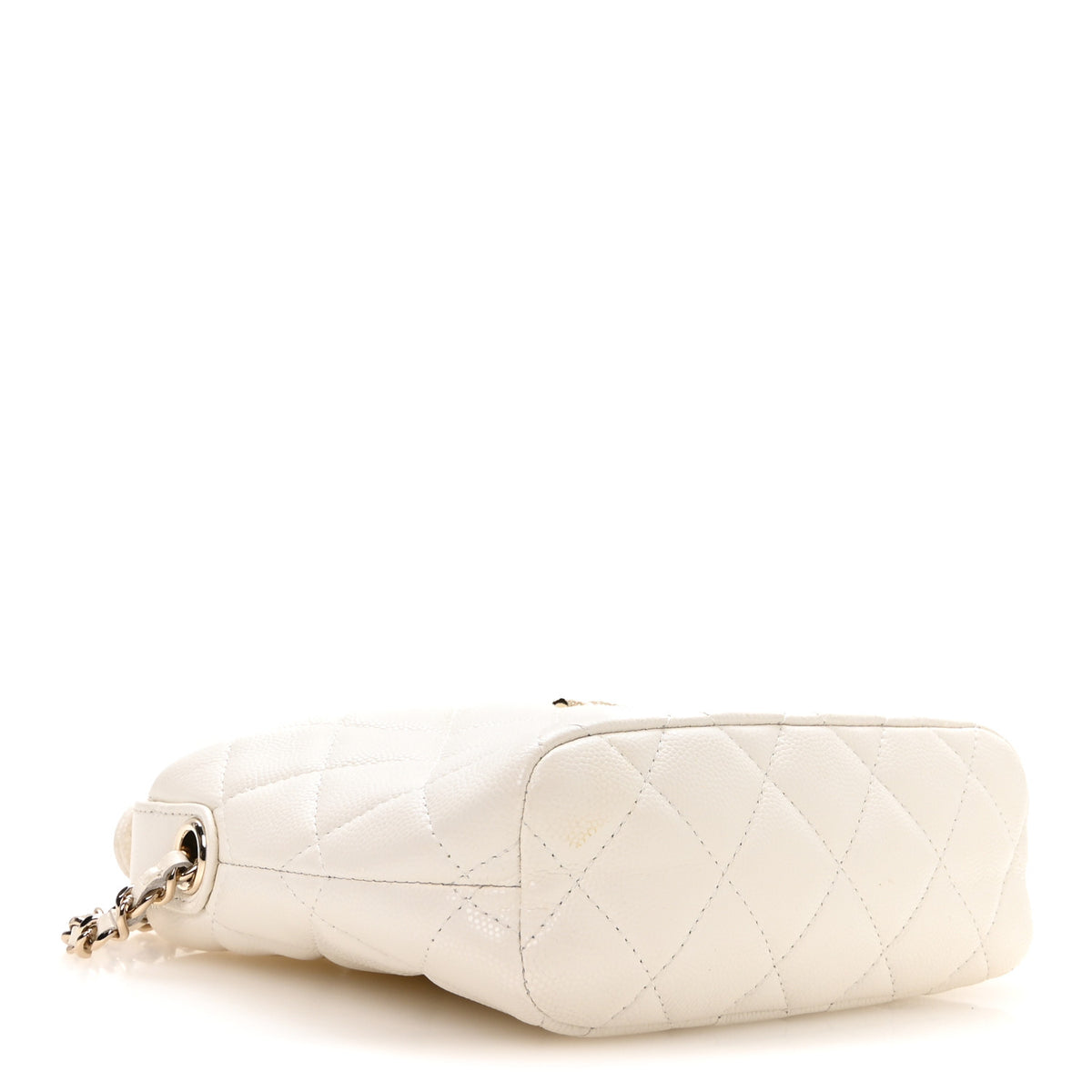 Caviar Quilted Hobo Clutch With Chain White