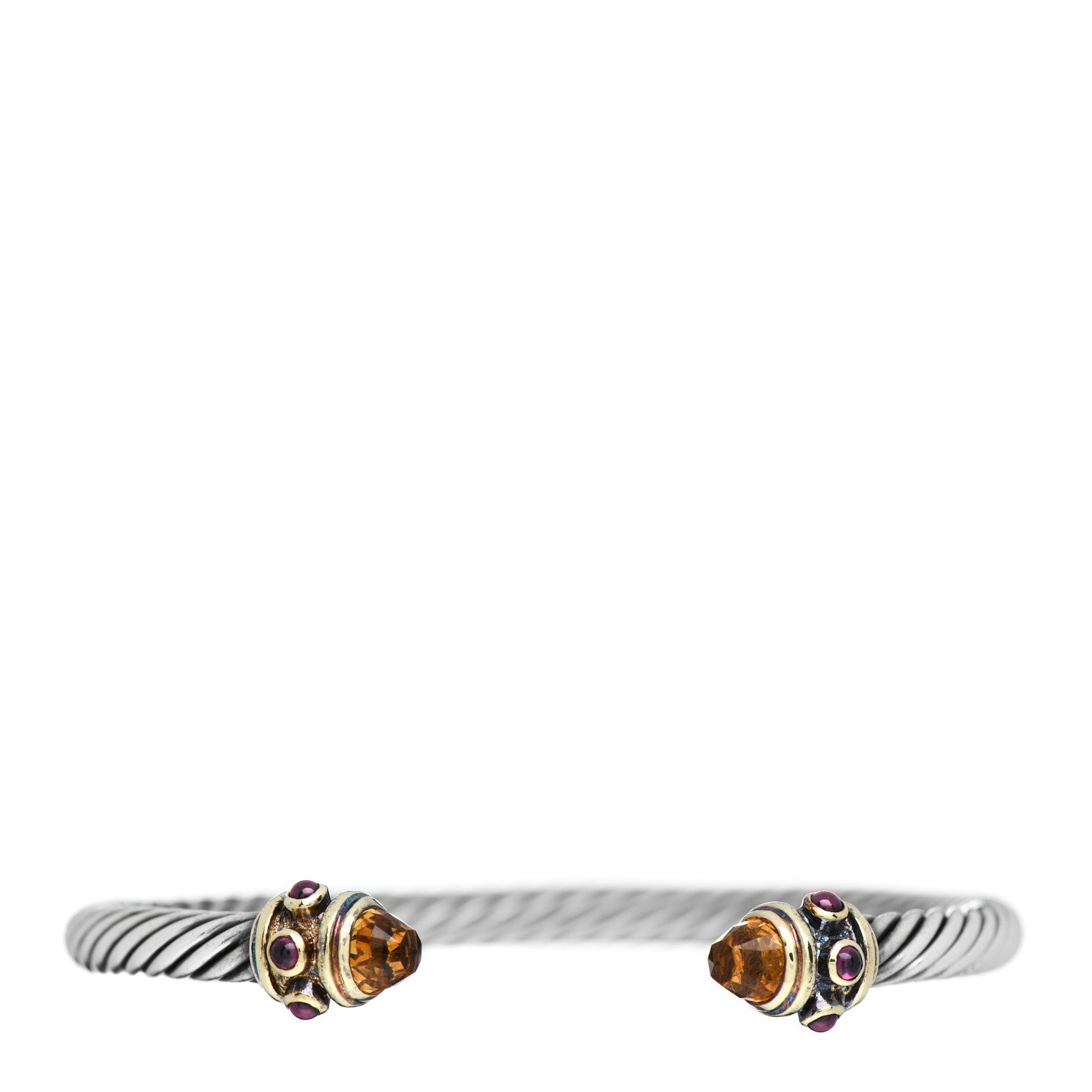 David Yurman Sterling Silver 14K Yellow Gold Citrine Rhodolite Garnet 5mm Renaissance Cable Bracelet 1 of 4
