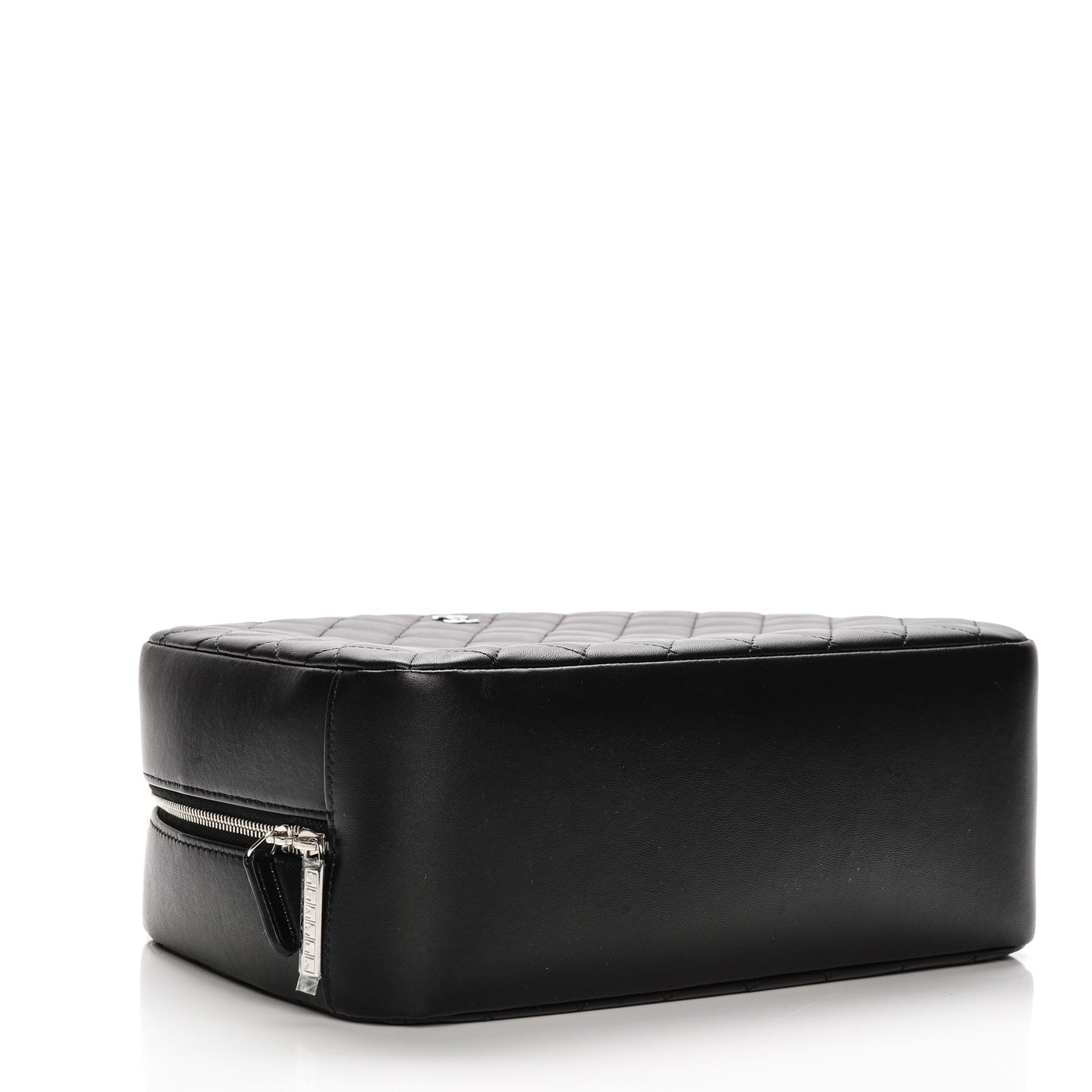 Lambskin Quilted Large Curvy Pouch Cosmetic Case Black
