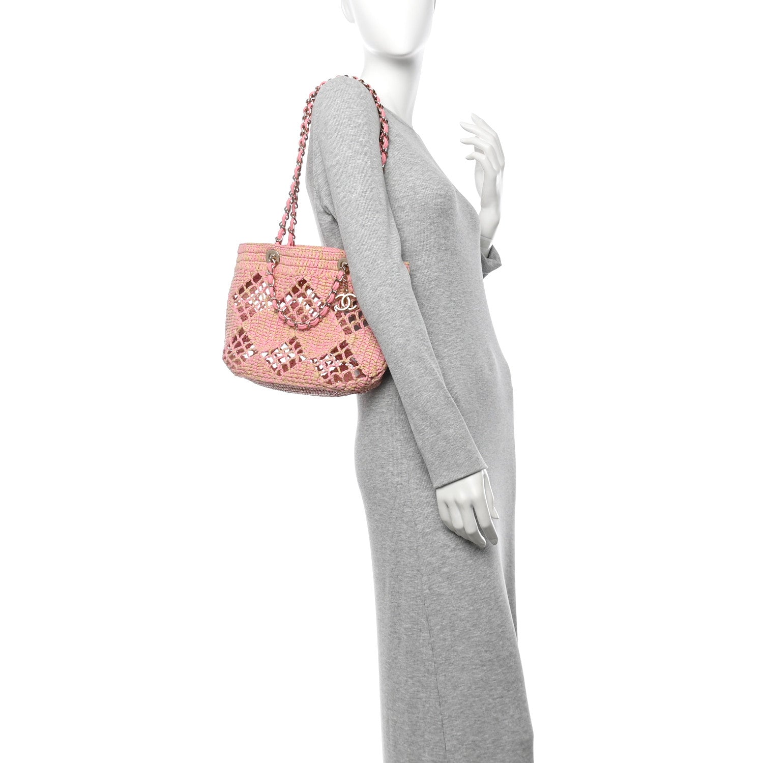 Chanel Raffia Effect Braided Small Shopping Bag Beige Pink 2 of 12