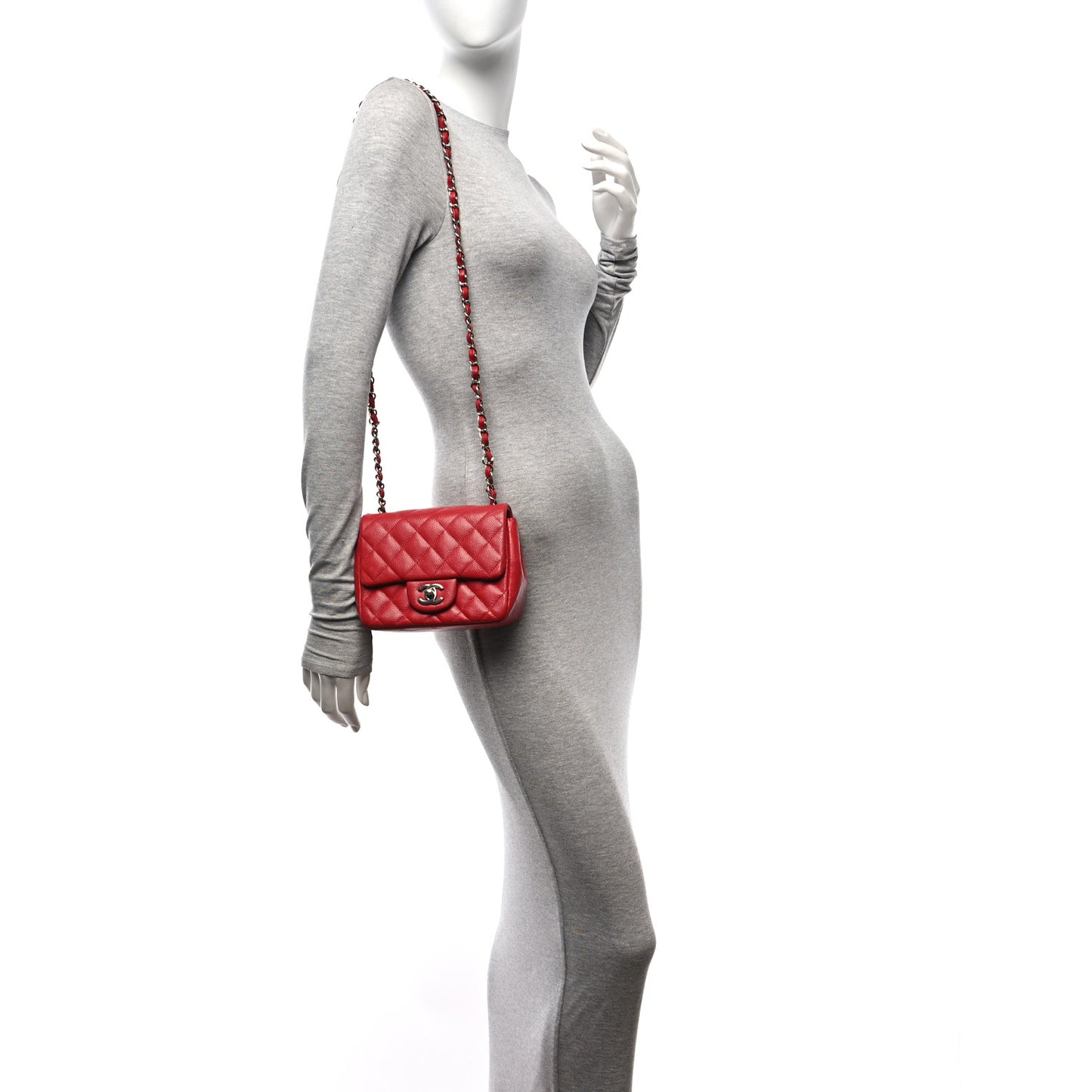 Caviar Quilted Mini Square Flap Red
