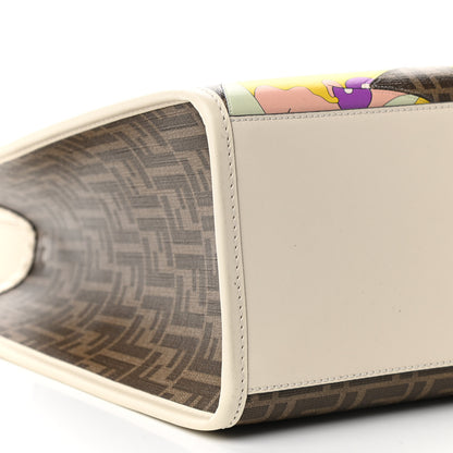Fendi Glazed Fabric Vitello King Plexiglass FF 1974 Logo Hairdo Girls Inlay Medium Fendi Sunshine Shopper Tote Mogano Panna Multicolor 14 of 16