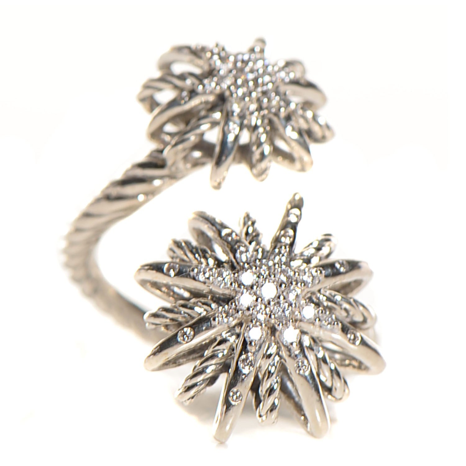 David Yurman Sterling Silver Diamond 2-28mm Open Starburst Ring 5.25 1 of 4