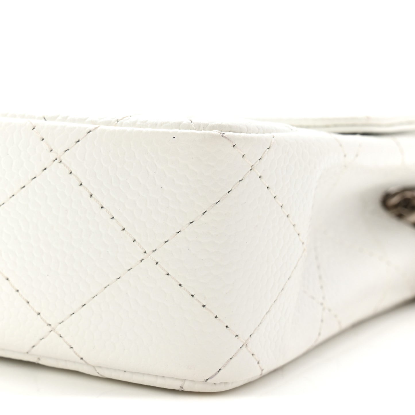 Caviar Quilted East West Flap Bijoux Chain White