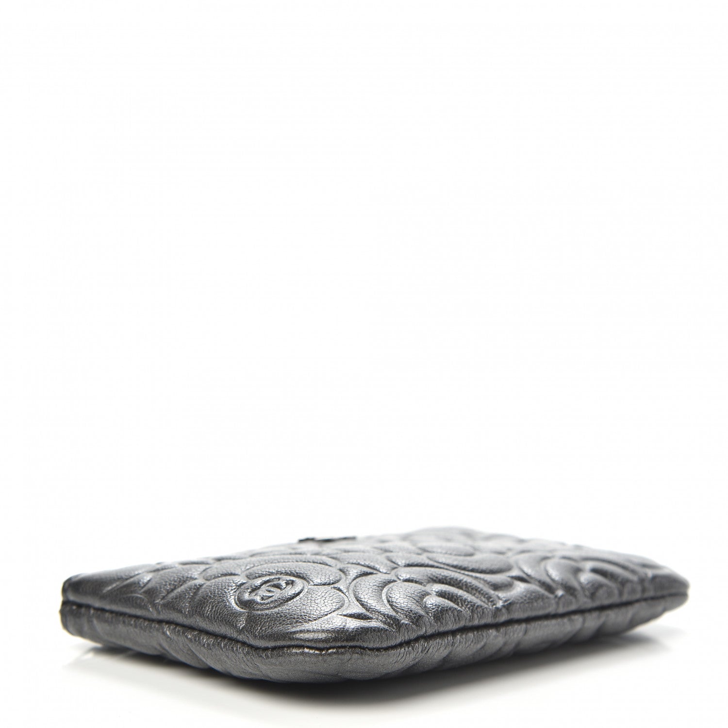 Chanel Goatskin Camellia Embossed Cosmetic Pouch Anthracite 4 of 8