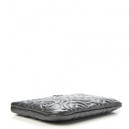 Chanel Goatskin Camellia Embossed Cosmetic Pouch Anthracite 4 of 8
