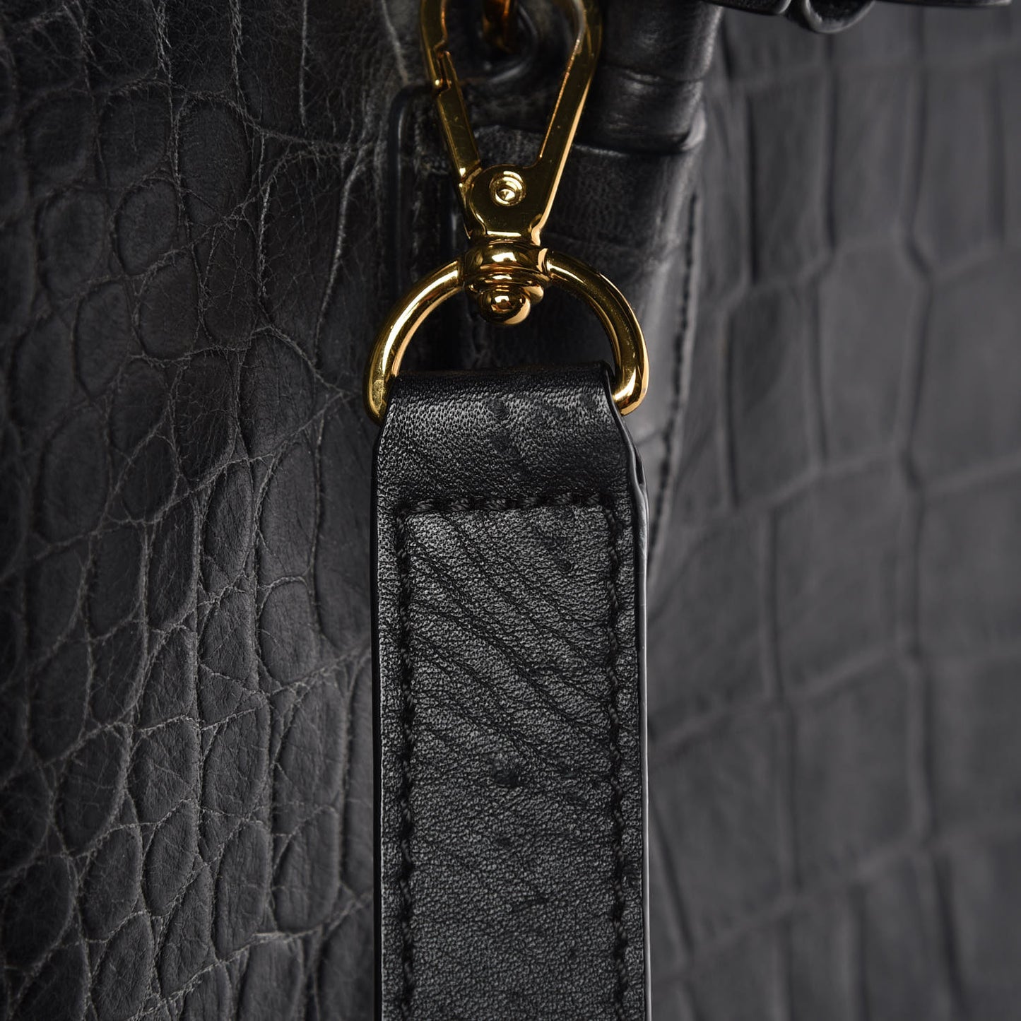 Calfskin Crocodile Embossed Medium Milla Tote Black