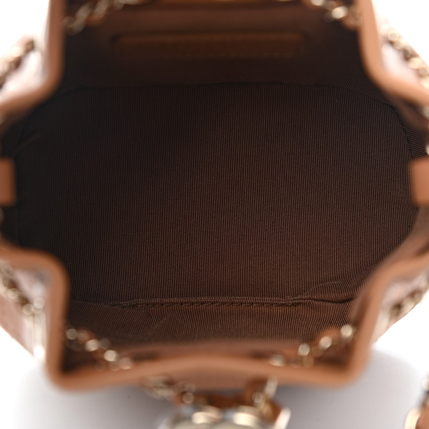 Calfskin Stitched Chain Bucket Bag Camel