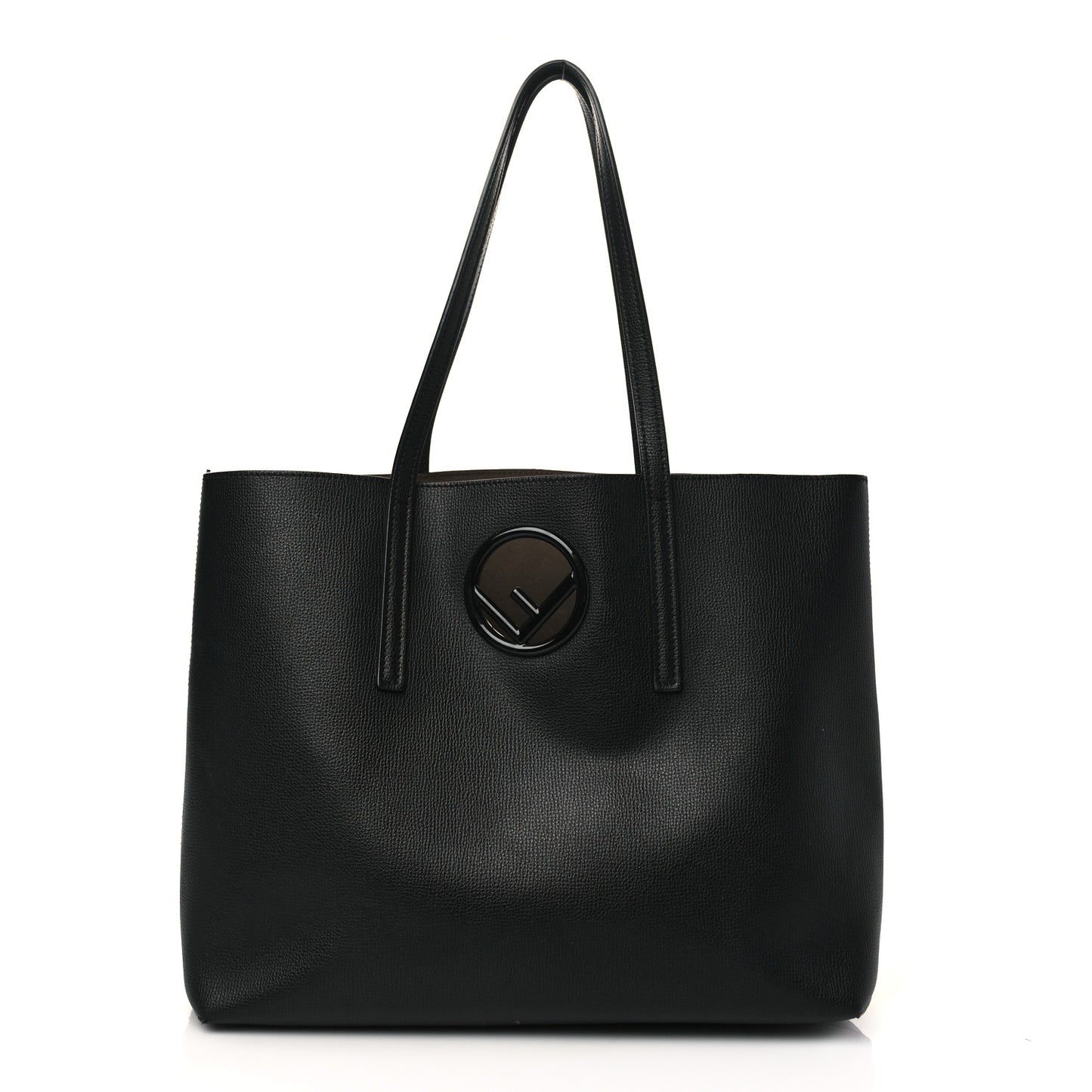 Vitello Vienna Enamel F is Fendi Shopping Tote Black Taupe