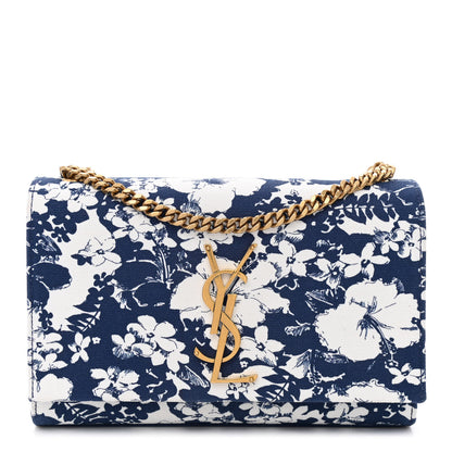Saint Laurent Canvas Small Monogram Hibiscus Print Kate Satchel Blue 1 of 19