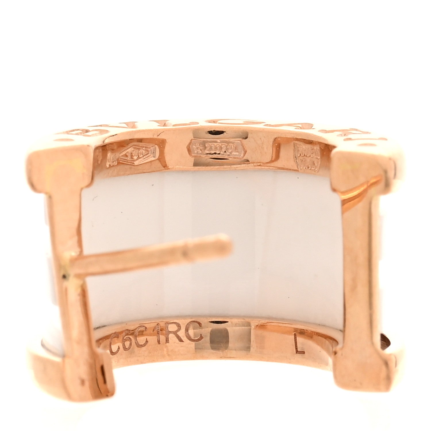 Bulgari 18K Rose Gold White Ceramic B.Zero1 Hoop Earrings 4 of 4