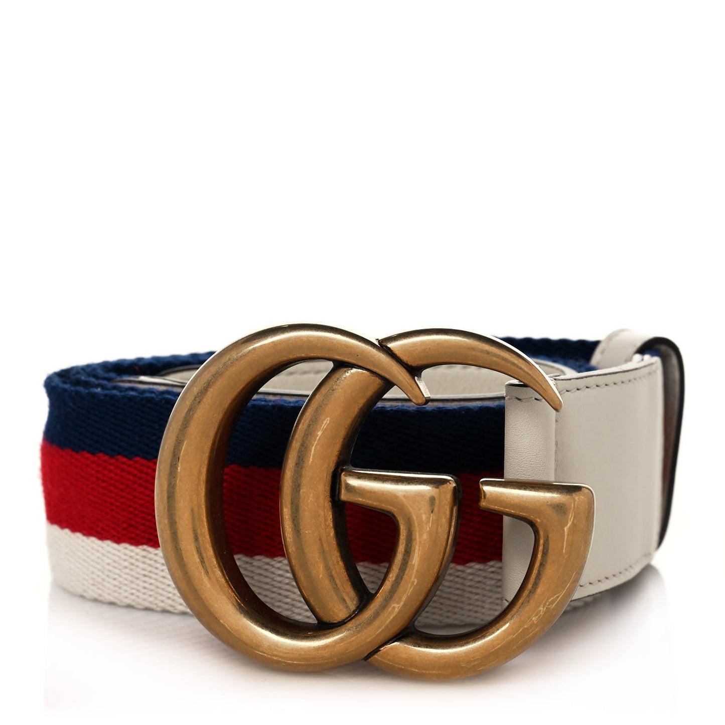 Nylon Calfskin Sylvie Web Double G 40mm Belt 85 34 Mystic White Hibiscus Red Maritime