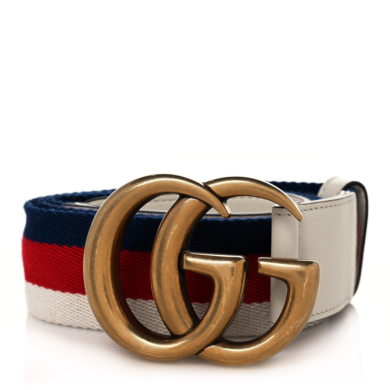 Gucci Nylon Calfskin Sylvie Web Double G 40mm Belt 85 34 Mystic White Hibiscus Red Maritime 1 of 4