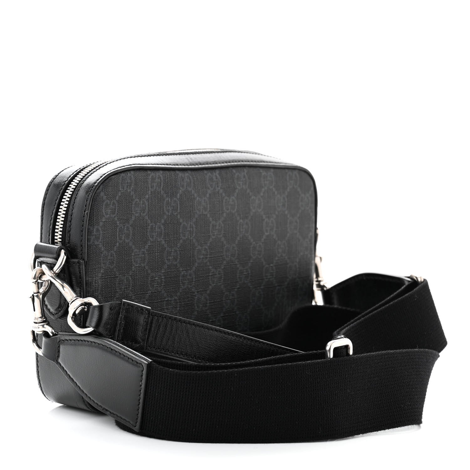 Gucci GG Supreme Monogram Azalea Calfskin Retro Interlocking G Wristlet Shoulder Bag Black 3 of 10