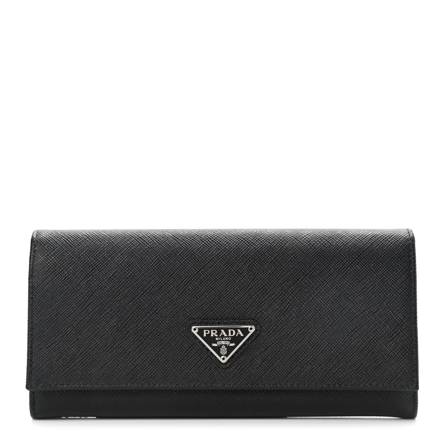 Saffiano Triangle Logo Continental Flap Travel Wallet Black