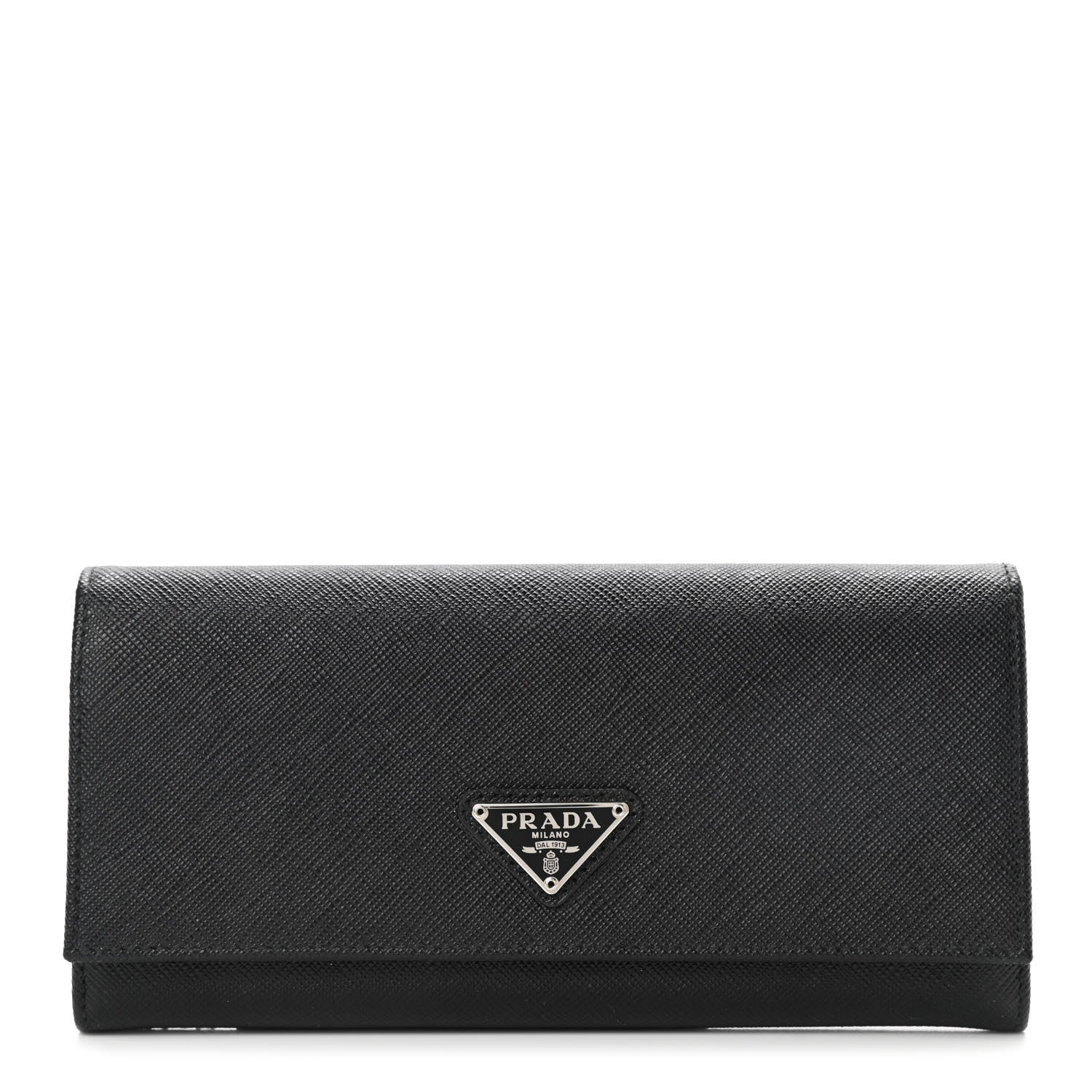 Prada Saffiano Triangle Logo Continental Flap Travel Wallet Black 1 of 7
