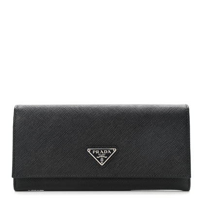 Prada Saffiano Triangle Logo Continental Flap Travel Wallet Black 1 of 7
