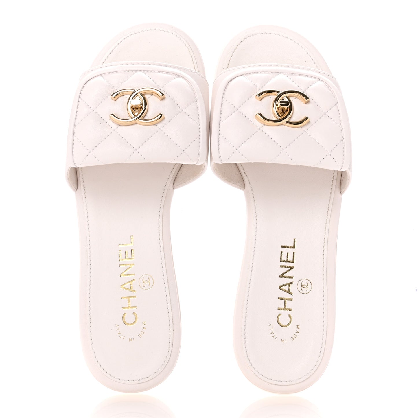 Lambskin Quilted Turnlock Flat Mules 36 White
