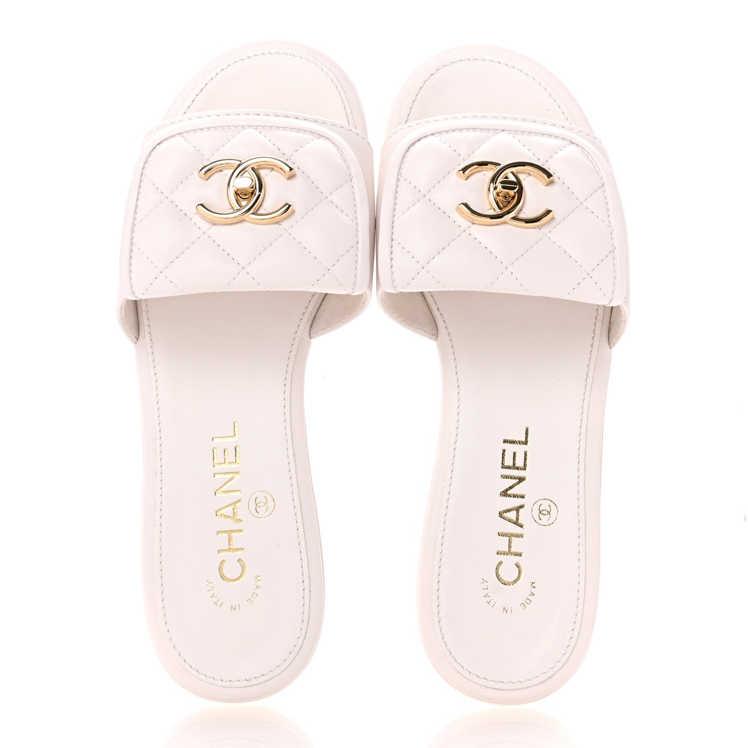 Chanel Lambskin Quilted Turnlock Flat Mules 36 White 2 of 12