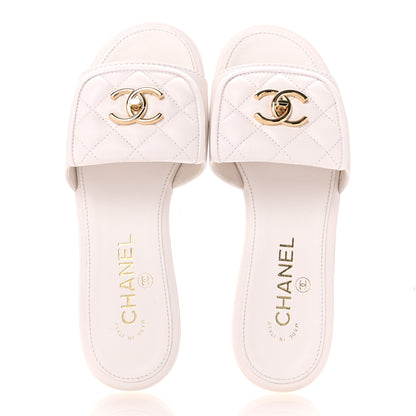 Chanel Lambskin Quilted Turnlock Flat Mules 36 White 2 of 12