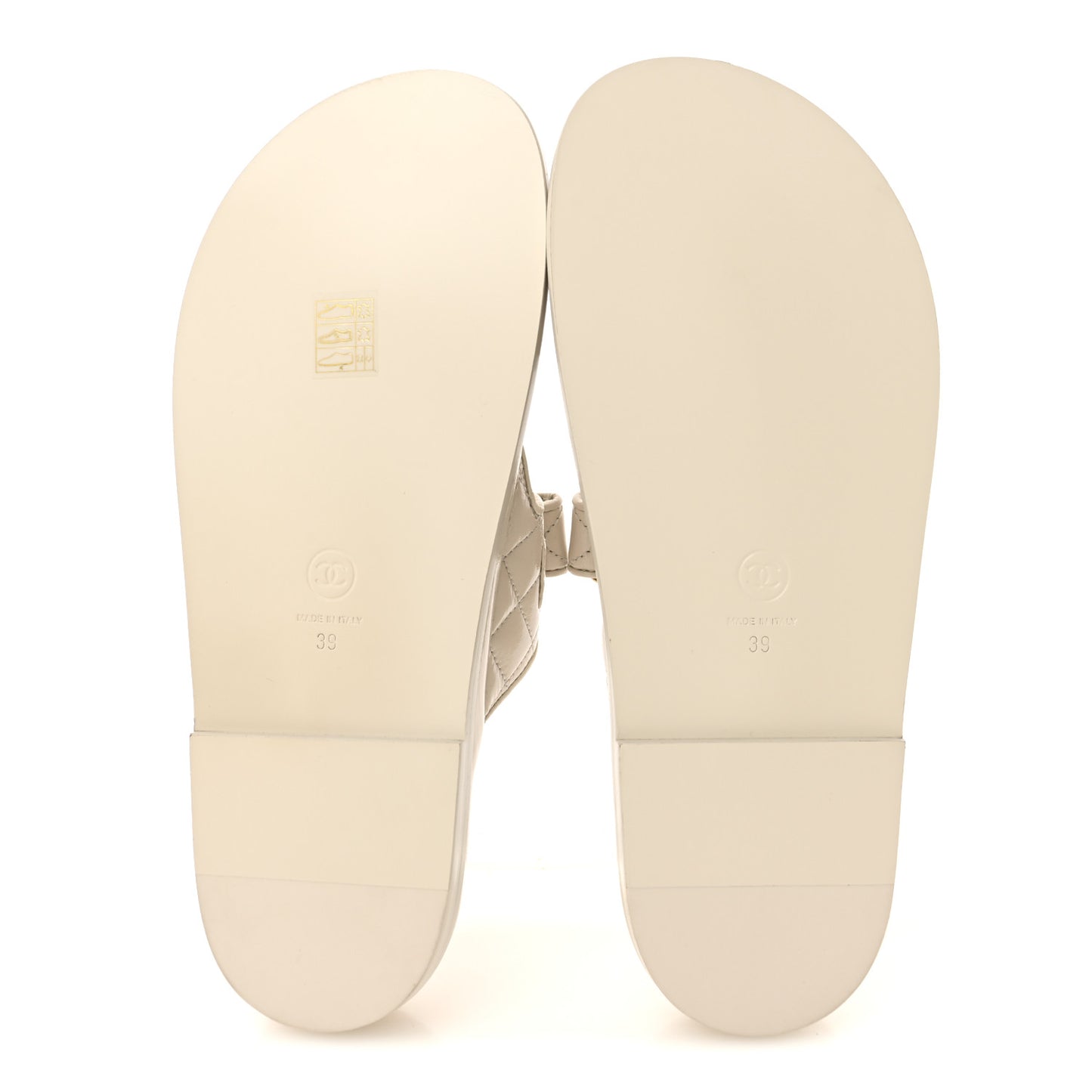 Shiny Calfskin Pearl Quilted Velcro Dad CC Slide Sandals 39 Light Beige