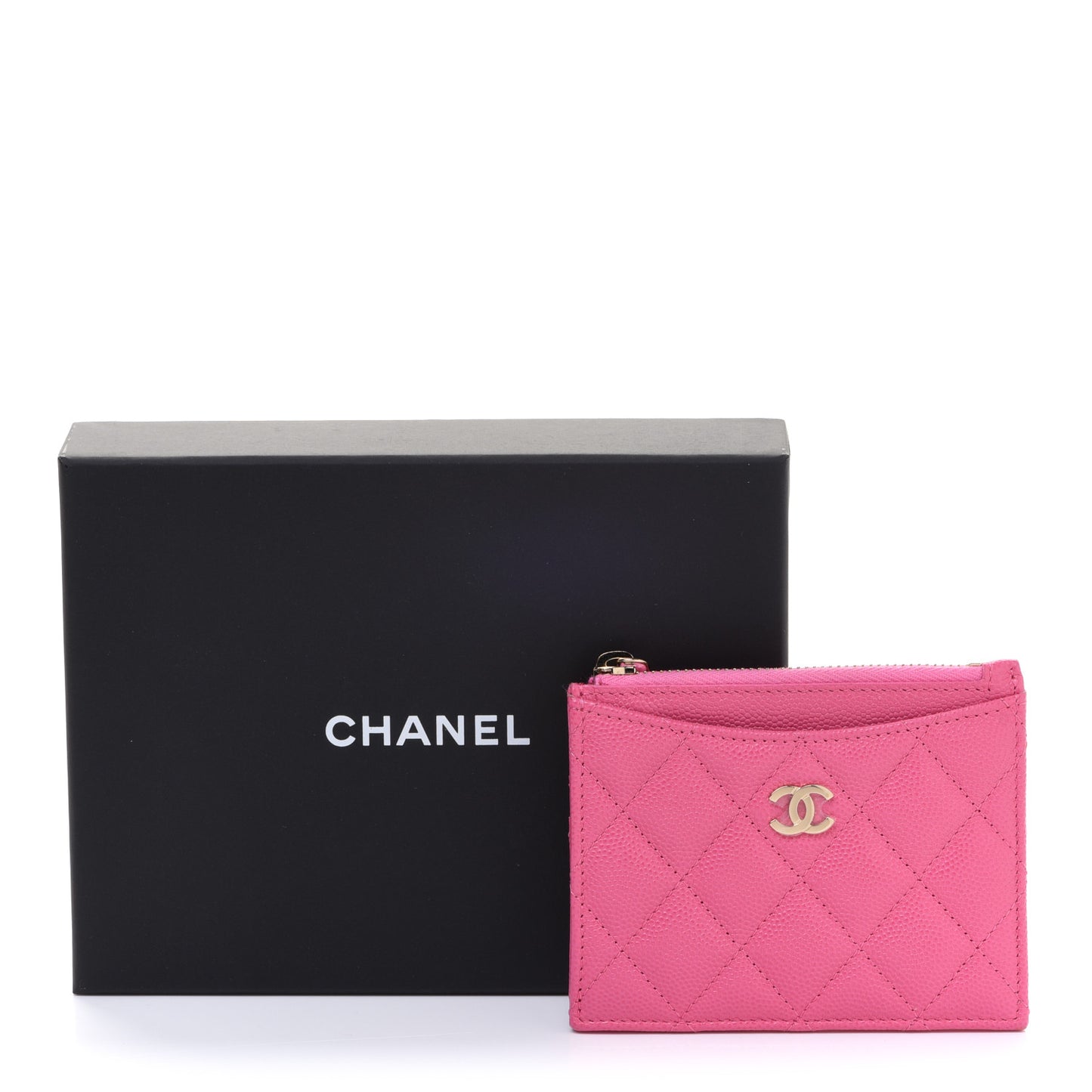 Caviar Quilted CC Zip Card Holder Pink