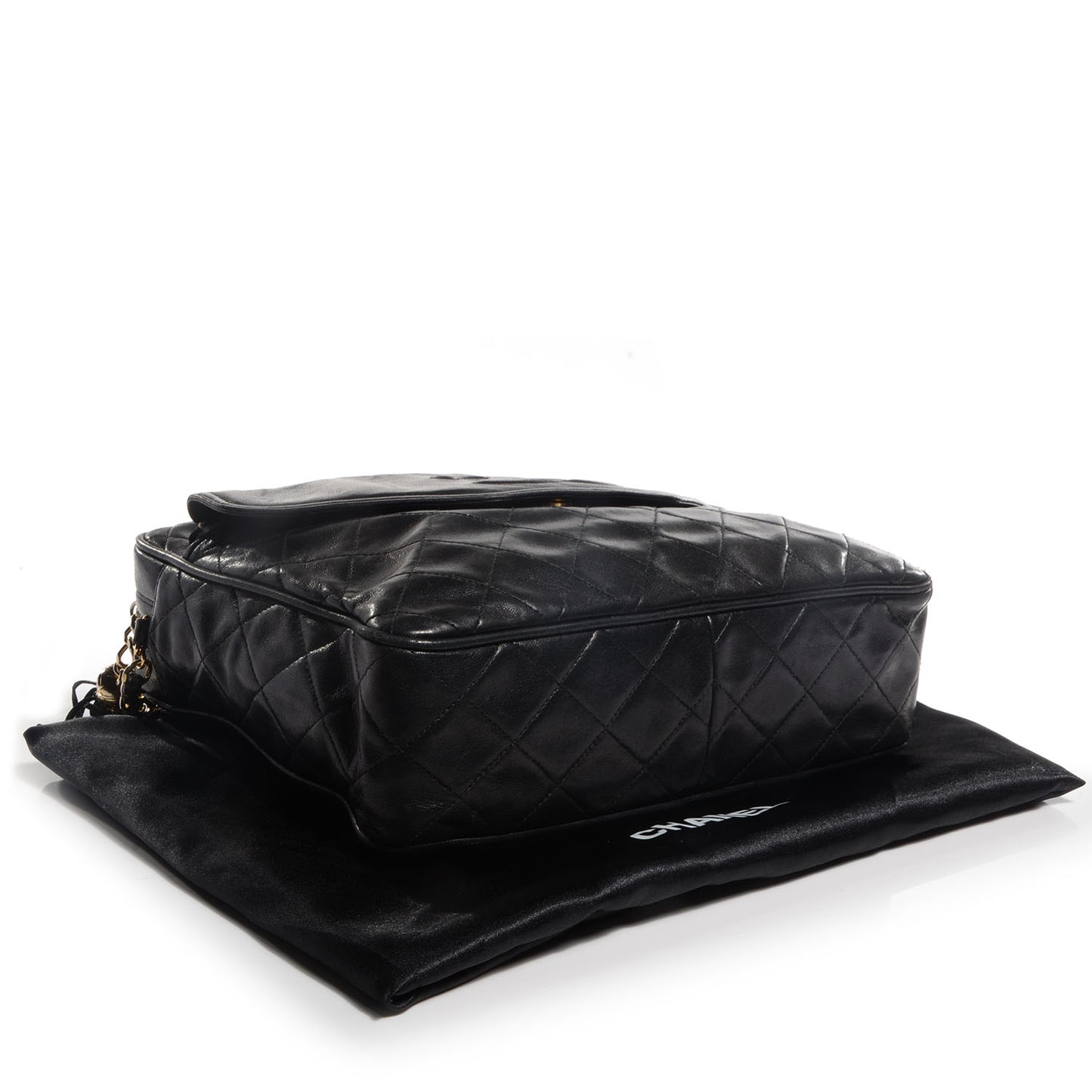Lambskin Quilted Tassel Camera Case Black