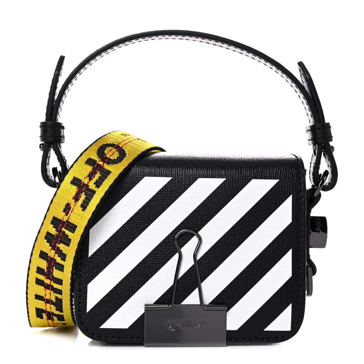 Off-White Calfskin Diag Flap Bag Black White 1 of 11