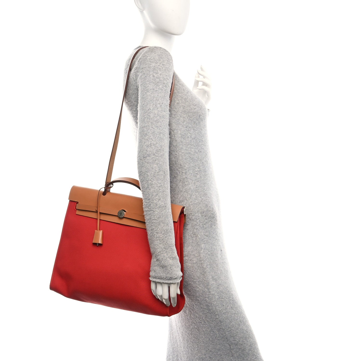 Hermes Vache Hunter Toile Herbag Zip 39 MM Rouge Tomate Natural 2 of 11