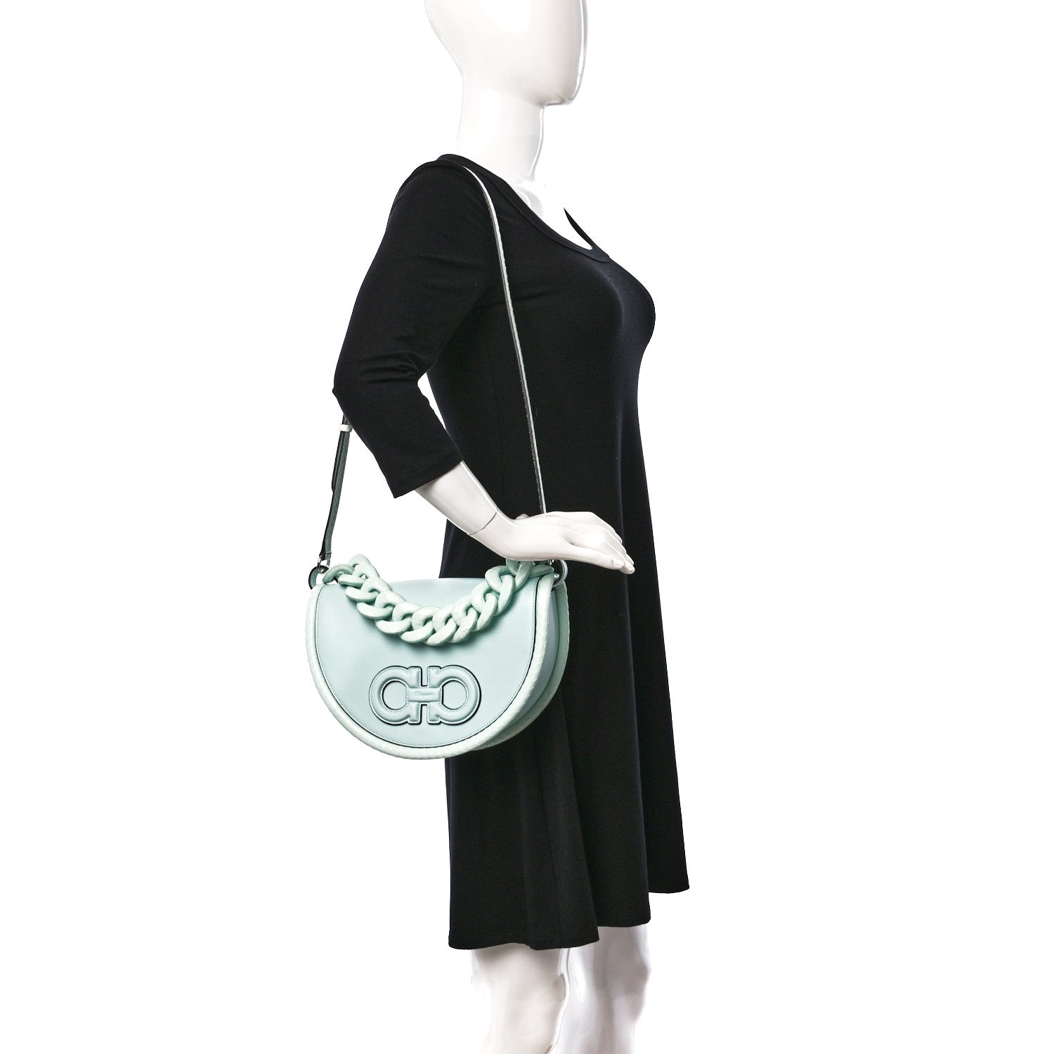Salvatore Ferragamo Calfskin Snakeskin Aura Shoulder Bag 2 of 9
