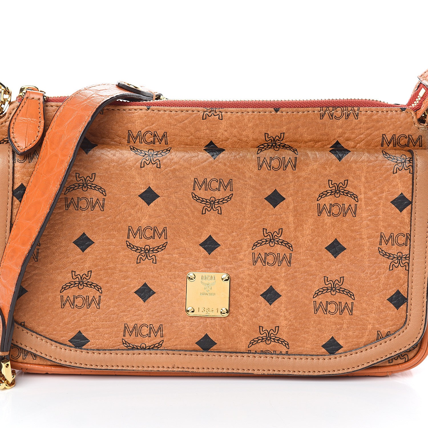 MCM Visetos Croc Embossed Small Flap Shoulder Bag Cognac 6 of 8