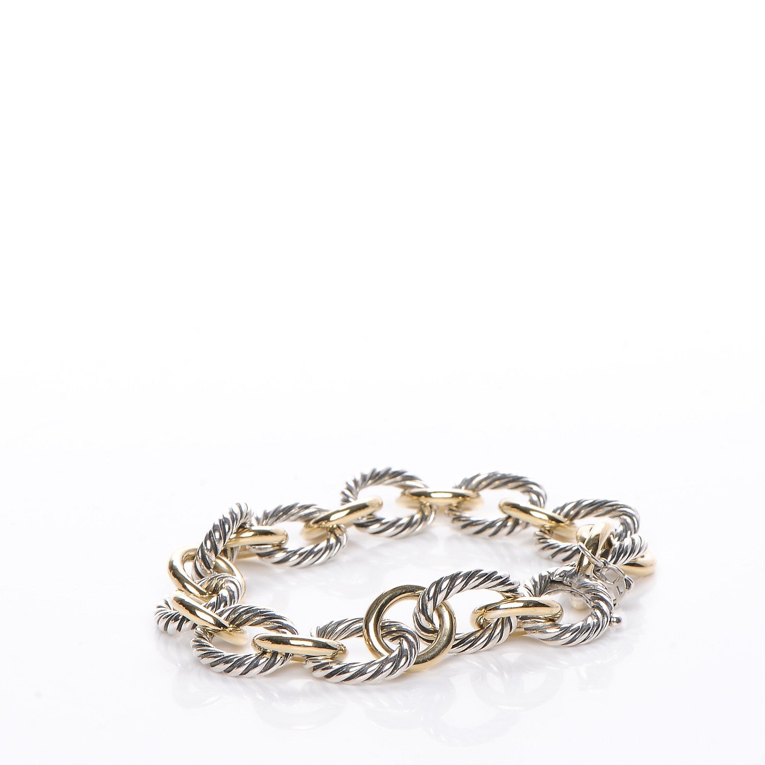David Yurman Sterling Silver 18K Yellow Gold 12mm Large Oval Link Bracelet 3 of 5