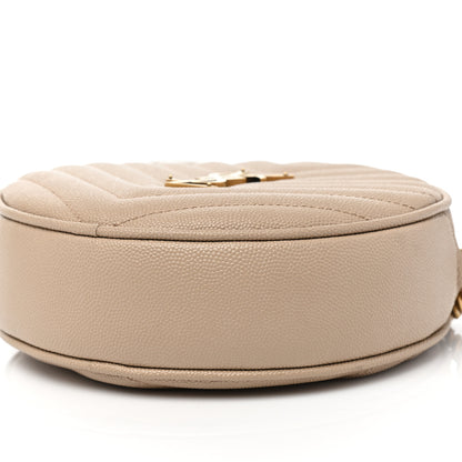 Saint Laurent Grain De Poudre Matelasse Chevron Quilted Round Vinyle Camera Bag Dark Beige 7 of 7