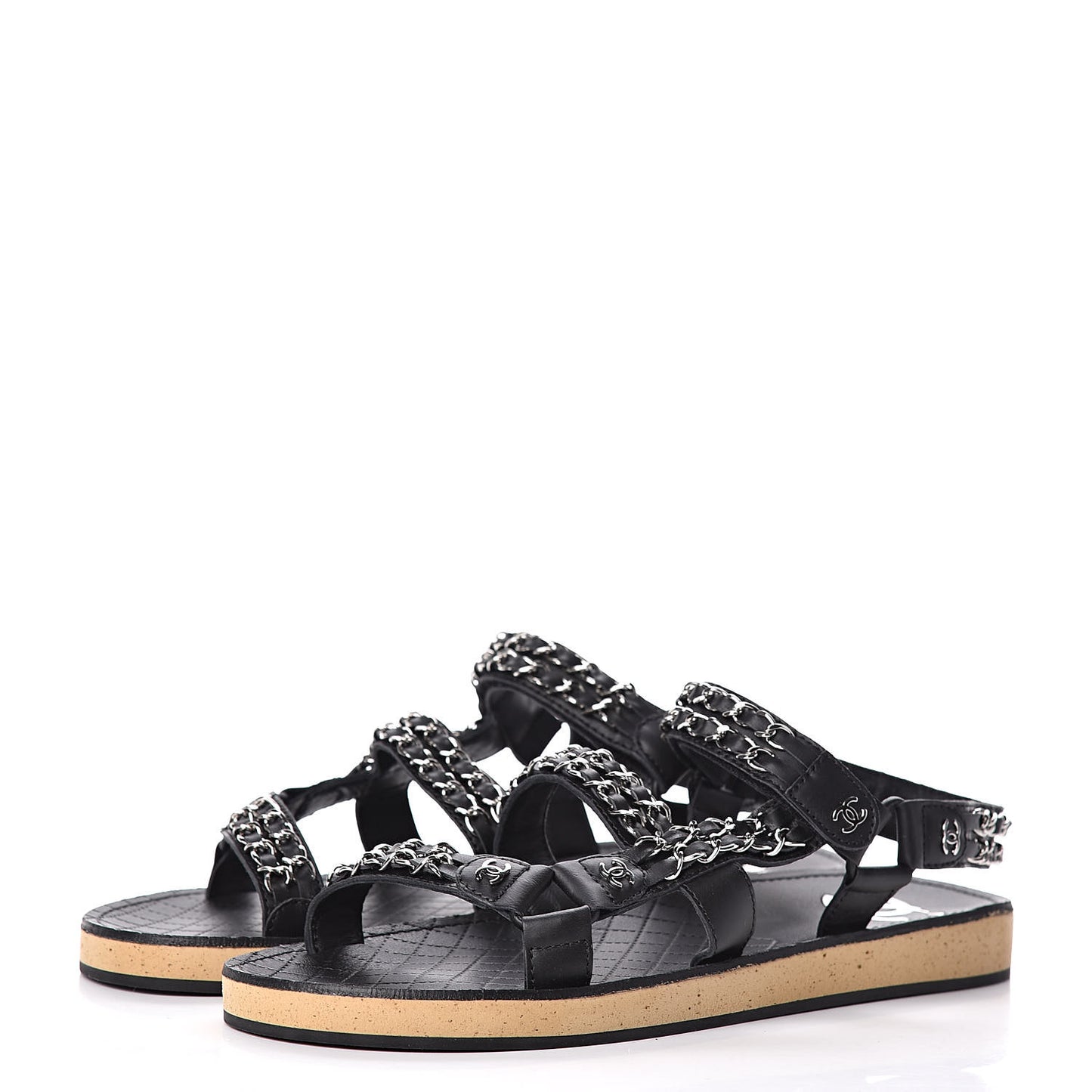Lambskin Chain Sandals 41 Black