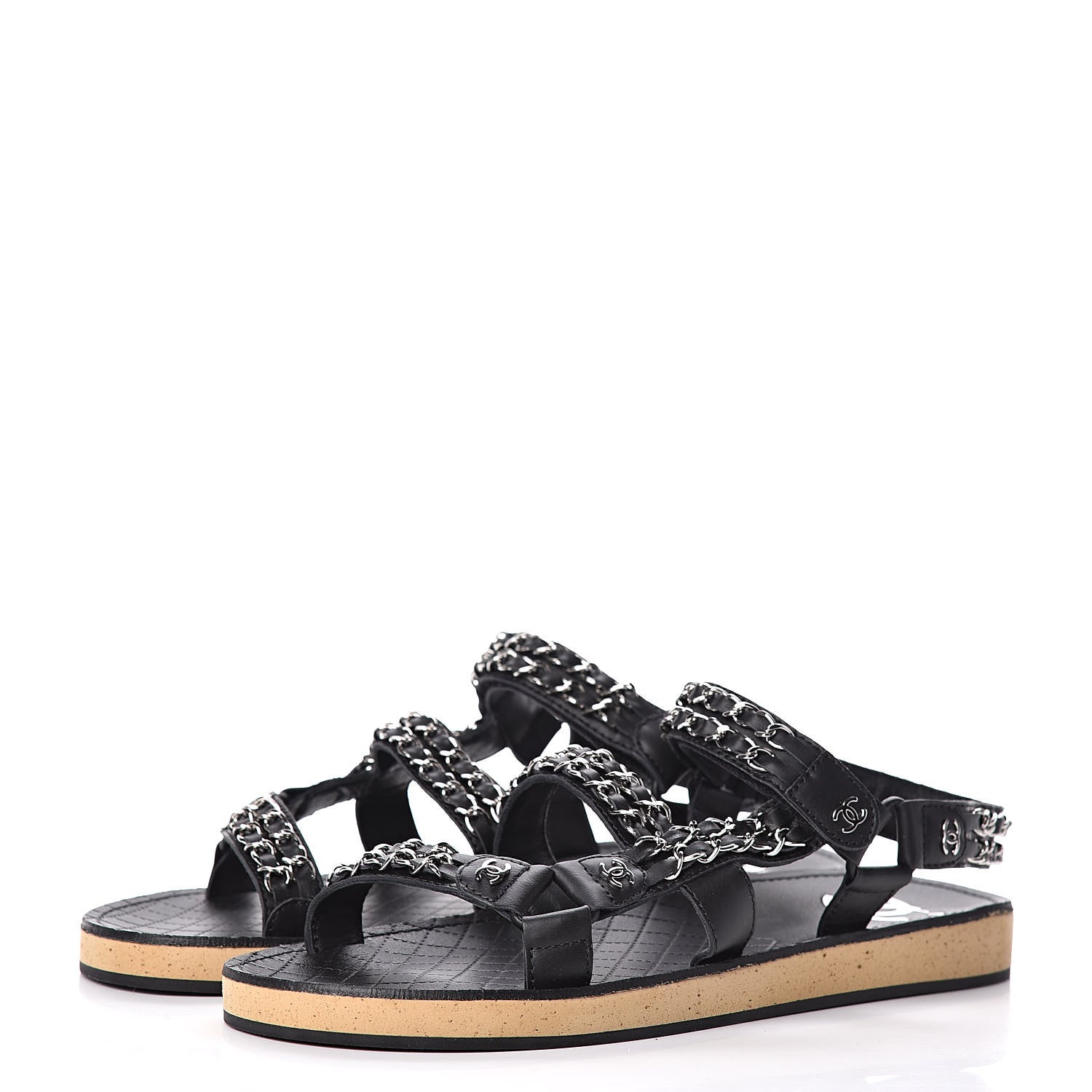 Chanel Lambskin Chain Sandals 41 Black 3 of 8