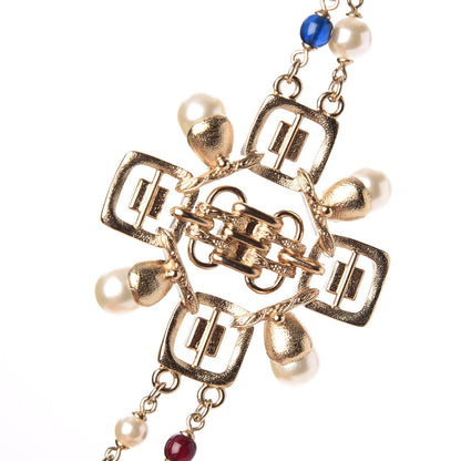 Chanel Metal Resin Bead Pearl CC Necklace Red Blue 6 of 9