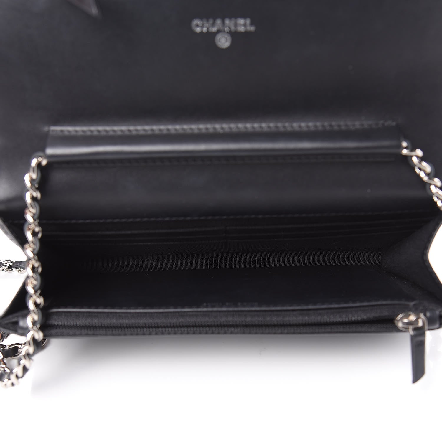 Chanel Patent Calfskin Chevron Quilted Wallet On Chain WOC Black 5 of 12