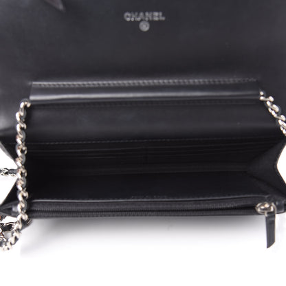 Chanel Patent Calfskin Chevron Quilted Wallet On Chain WOC Black 5 of 12