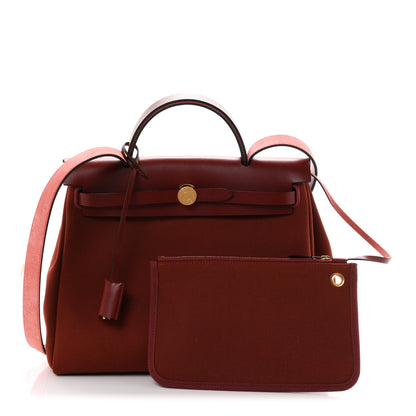 Hermes Military Toile Vache Hunter Herbag Zip Retourne 31 PM Rouge H 3 of 12