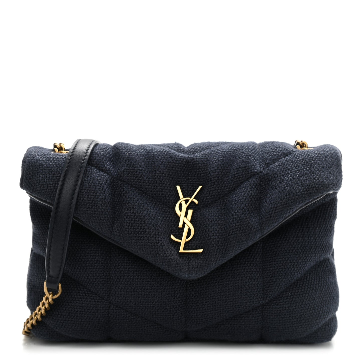 Canvas Quilted Toy Loulou Puffer Monogram Chain Satchel Deep Marine