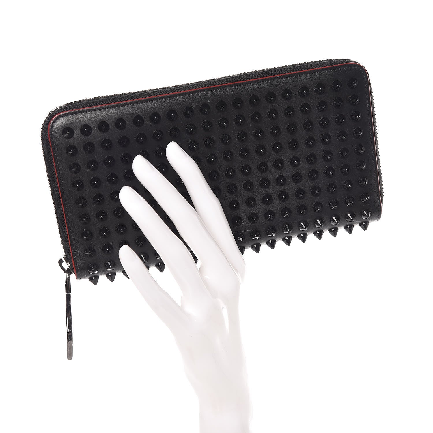 Christian Louboutin Calfskin Panettone Spiked Zip Around Wallet Black 2 of 7