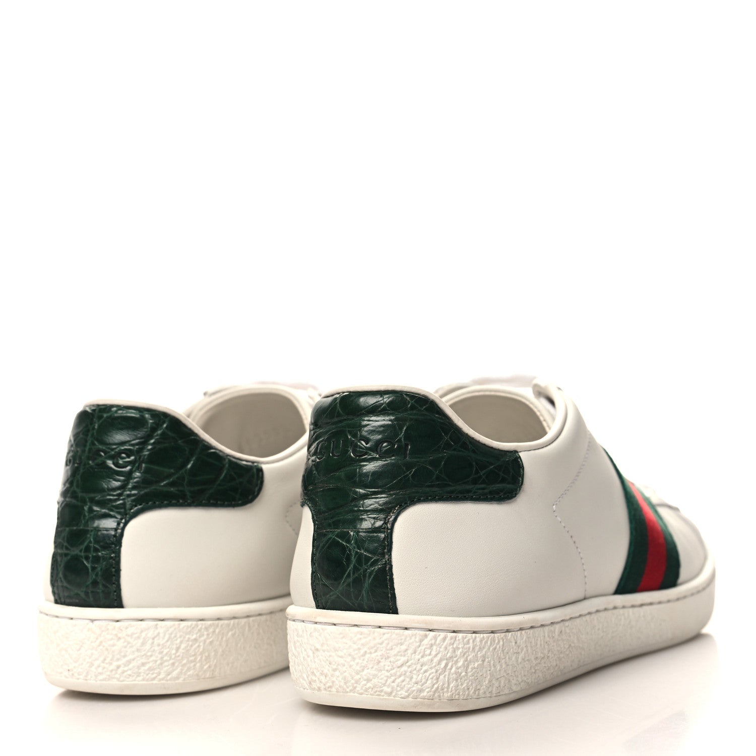 Gucci Calfskin Crocodile Web Womens Ace Sneakers 37 White Green 4 of 9